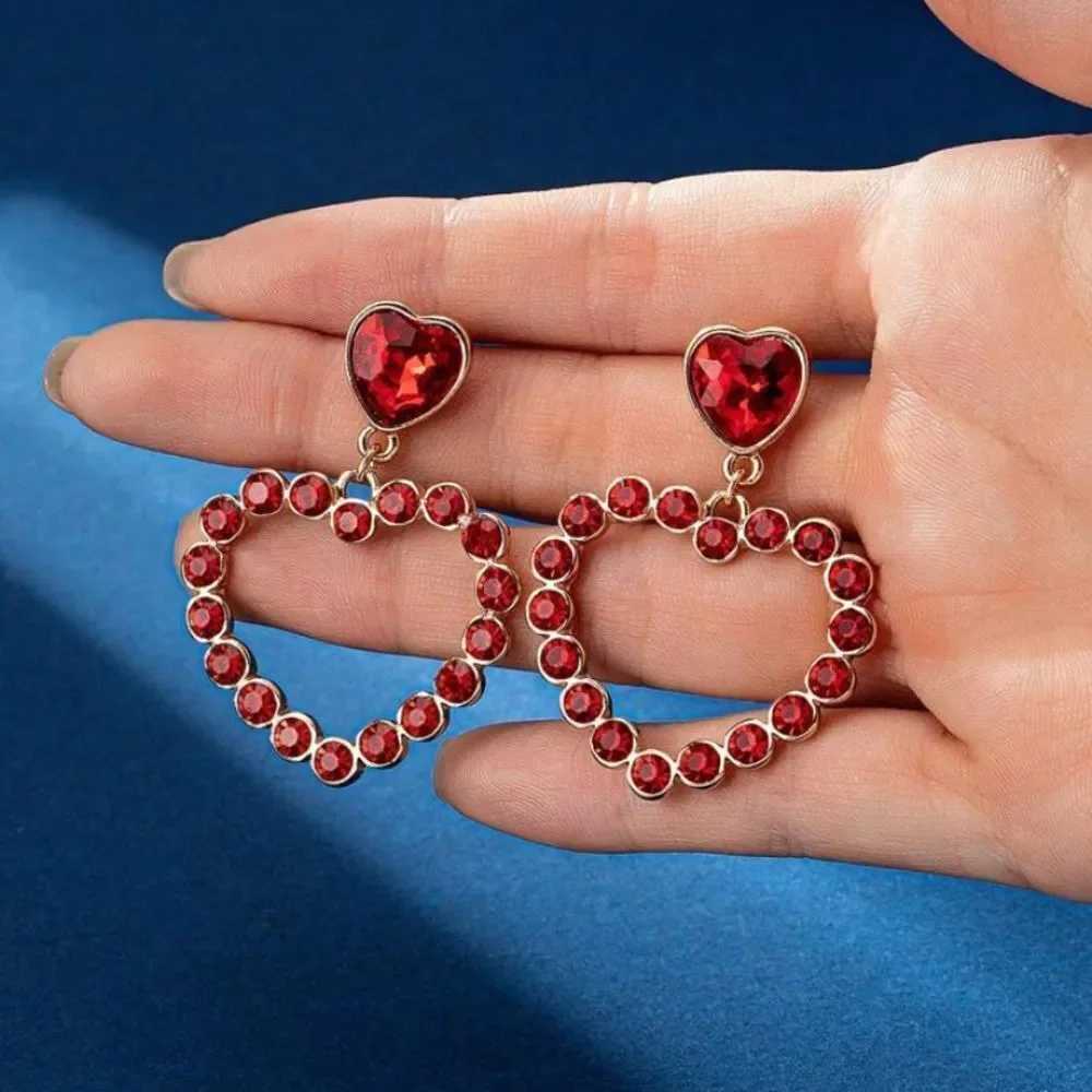 3for$20 NEW 2pcs/Set Of Luxurious Shiny Heart-Shaped Alloy Inlaid Gemstone